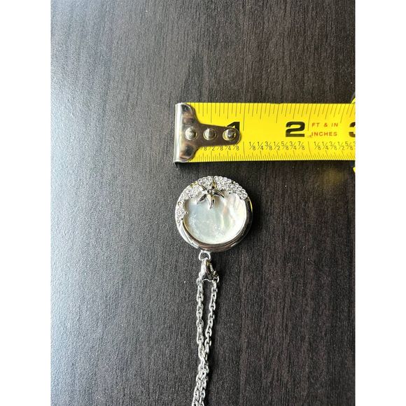 Long necklace with mother of pearl and crystal stones pendant, silver color - Picture 7 of 8